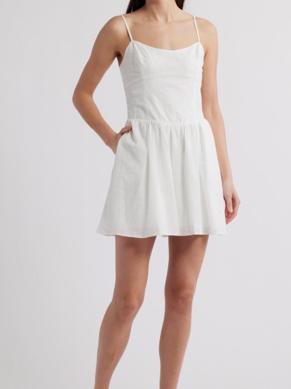 Charles Henry White Eyelet Mini Sundress Medium
